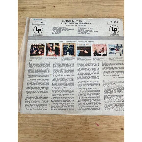 Swing Low In Hi Fi By Percy Faith & His Orchestra Vinyl Record CL 796  Album VTG - Picture 5 of 5